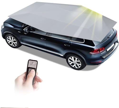 moupeaktain Fully Automatic Car Umbrella Tent, Car Carport Roof Top Sun Shade Cover, Portable Folding Waterproof All Weather Car Cover, Protection from Hail Snow Bird Poop,Silver-5.2M