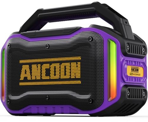 ANCOON Speakers Bluetooth Wireless: 80W(Peak) Loud Speaker with Bass, 20H Playtime, IPX6 Waterproof, Large Jobsite Speakers for Work, Outdoor, Workshop, Garage, Portable Speaker with TWS (Purple)