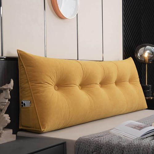 MONDEX Rückenkissen Bett, Lesekissen für Bett und Sofa, Rückenpolster für die Wand, Sitzkissen, Wandkissen, Groß Keilkissen mit Waschbarem Bezug, Ideal zum Lesen, Fernsehen,Gelb,200cm