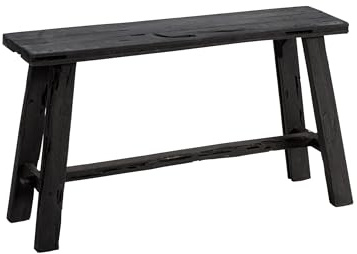 Teakholz Bank 80 cm | Schwarz | Handgefertigte Massivholzbank aus Altem Teak | Sitzbank ohne Lehne | Deko Bank für Wohnzimmer, Flur & Schlafzimmer