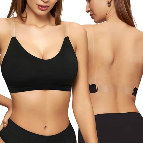 Générique Soutien Gorge Dos Nu Invisible Soutien Gorge Push Up pour Femme Deep V sans Armature Brassiere Dos Bas Transparent S-XL