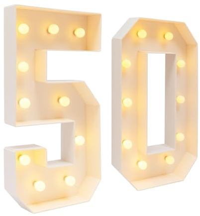 awolsrgiop LED Zahlen Lampe 50, 3D Geburtstag Dekoration Lichter, Party Dekoration Warmweiß LEDs, Batteriebetriebene, 100cm Höhe, für Jahrestag Party, Geburtstag, Tisch(Weiß)
