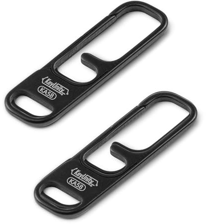 KeyUnity KA58 Zipper Pulls — One-Piece Solid Titanium Design, Ultra-Lightweight for Backpacks, Jackets, Tents, and EDC (2-Pack), Black