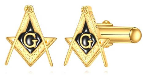 YAFEINI Freimaurer Manschettenknöpfe 18K Vergoldet 925 Sterling Silber Quadratzirkel Kompass Cufflinks Freimaurer Schmuck Geschenk für Herren