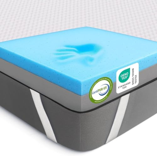 MKS 2-in-1 Gel Topper – Gelschaum Topper 220x200cm mit H3 & H4, 5-Schichten-System, Druckentlastung, Mesh-Seiten & Elastikbändern – Ideal für Seiten-, Rücken- & Bauchschläfer
