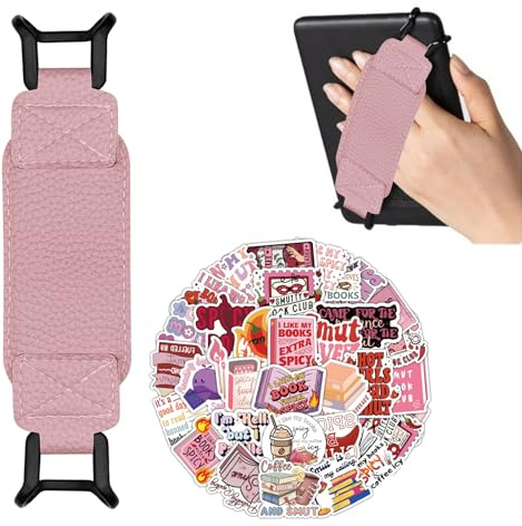 Cinturino da polso per tablet da 6 a 8 pollici, con supporto per dita, in poliuretano, morbido e leggero, per Kobo/Voyaga/Lenovo/Sony, con 50 adesivi di lettura (rosa)