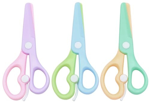 TSUOUKL 3 stycken pysselsax, set för barn, 10,7 cm, plastsax med fjädring,tvåfärgad design (grön-blå/lila-rosa/orange-grön), pedagogiska leksaker för förskola, rundade plastblad