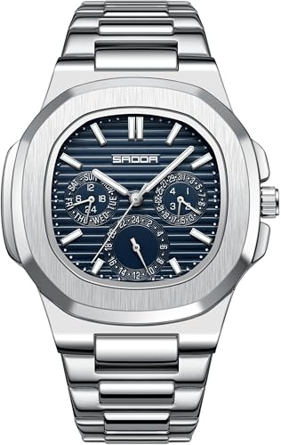 findtime Uhren Herren Luxus Business Armbanduhr Analog Quarz Uhr Edelstahl 3ATM Wasserdicht Leuchtend Datum Wochentag Designer Herrenuhr Mode Uhr für Männer Arbeit und Freizeit