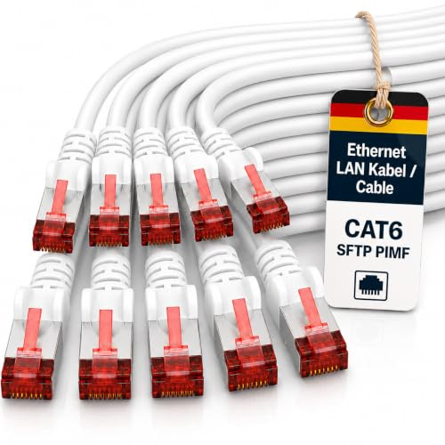 1aTTack.de Lan- Netzwerkkabel Cat6 10x 7.5m RJ45 SFTP PIMF - Weiß | Ethernet-Patchkabel für Gigabit-Netzwerke – für Router, Modem, Switch, PC & Konsole mit RJ45 Stecker