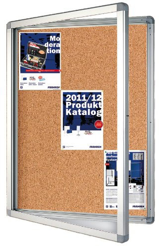 FRANKEN Schaukasten ECO für den Außenbereich, Klapptür, 12x A4, 98 x 101,1 x 4,5 cm, Kork, pinnbar, mit Aluminiumrahmen zur Wandmontage, SK12KE