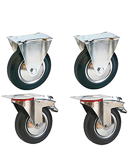 4 Stück 2 Lenkrollen mit Bremse 2 Bockrollen Transportrollen Möbelrollen 100mm Transportrolle Rollen Laufrollen Schwerlastrollen 70 kg