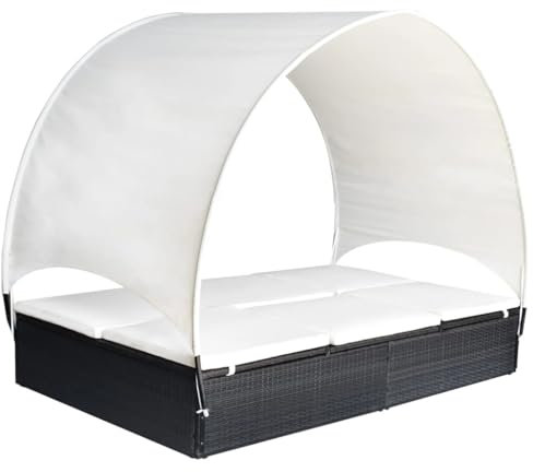vidaXL Sonnenliege mit Dach Poly Rattan Schwarz Gartenliege Doppelliege Liege