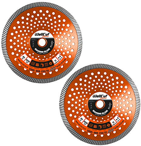 Diamond Cutting Discs For Angle Grinder 230mm 22.23mm Bore, Fast Clean Cut on Concrete Reinforced Concrete Marble And Granite Stone Sandstone Brick Tiles Or Ceramic Tiles WellCut (Pack of 2)