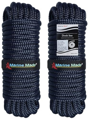 Amarine Made Double Braided Nylon Dock Lines 4840 lbs Breaking Strength (L: 20 ft. D:1/2 inch Eyelet: 12 inch) 2 Pack of Marine Mooring Rope Boat Dock Lines Working Load Limit:968 lbs