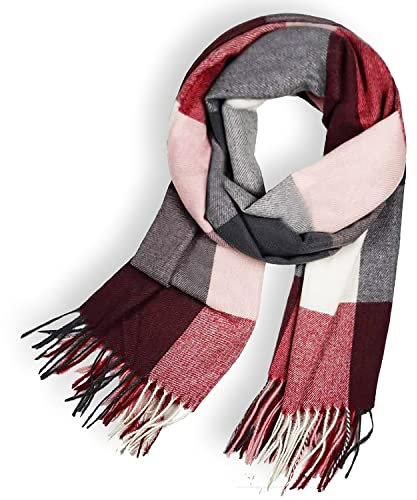 Glamexx24 Damen Winter Kariert Fashion: Übergroßer Quadratischer Schal, Strickset Deckenschal Halstuch Mit Streifen Muster Und Fransen, Poncho