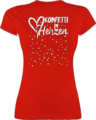 Shirt Damen - & Fasching - Konfetti im Herzen Karneval I - XXL - Rot - Karnevals Tshirt Faschings-t-Shirt Faschings Herz t-Shirt faschingsshirt karnevalsshirts fassenacht Confetti Oberteil t