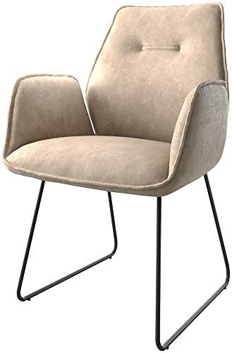 DELIFE Polsterstuhl Zoa-Flex Kufengestell Schwarz Mikrofaser Beige Vintage Taschenfederkern