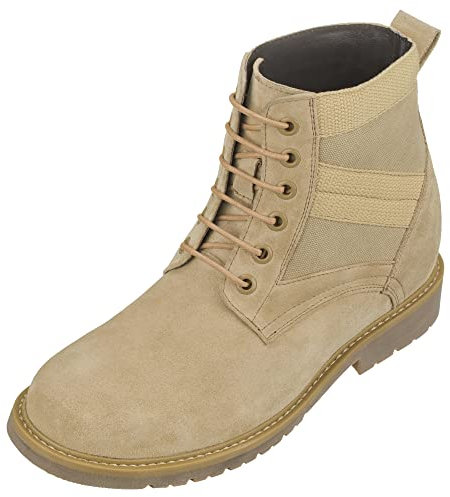 CALTO Scarpe invisibili da uomo con rialzo in altezza - Stivali militari alti stringati in pelle scamosciata sabbia del deserto - 3,2 pollici più alti - S9012 - Taglia 7 D (M) US