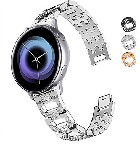 DEALELE Armband Kompatibel mit Samsung Galaxy Watch 7 / FE / 6/6 Classic / 5/5 Pro / 4/4 Classic / 3 41mm, 20mm Glitzer Diamant Metall Ersatz Armbänder für Huawei GT3 42mm / GT2 42mm, Silber
