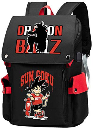WANHONGYUE Dragon Ball Anime Cosplay Schultasche Schulrucksack 15,6 Zoll Laptop Rucksack mit USB-Ladeanschluss / 9