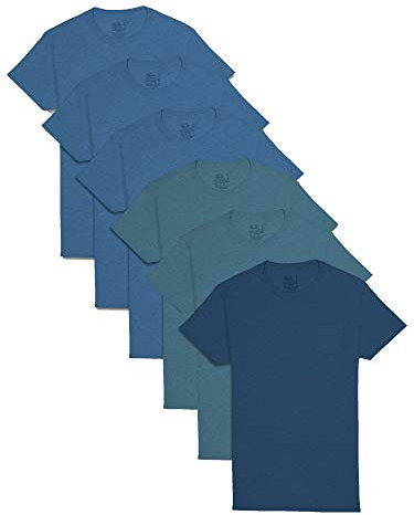 Fruit of the Loom Men's Eversoft Cotton Short Sleeve T-Shirts, Breathable & Tag Free Underwear, Assorted Blues-6 Pack-Pocket, Large (Pack of 6)