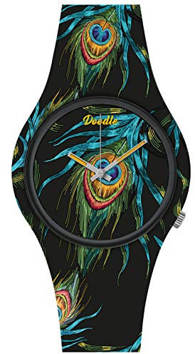 Doodle Watch Armbanduhr Wild Mood Tattoouhr Pfauenfeder Schwarz DO39009