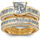 Jeulia Damen Sterling Silber Ringe Set Prinzess-Schliff 4-Prong Diamant Ringe Set Schmuck für Braut Hochzeit Band Verlobungsring Trauring Ehering (Vergoldet, 61 (19.4))