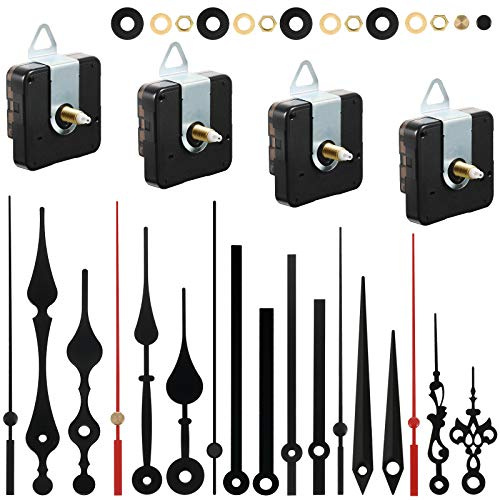 4 Stücke uhrwerk für wanduhr uhrwerk mit zeiger DIY Uhrwerk Mechanismus uhrwerke für wanduhr lautlos quarzuhrwerk mit zeiger mit 6 Uhrzeiger Sets zum Reparatur Ersatzteilen (Schwarz, Rot, 18 mm)