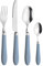 Prima Collection - Série Daisy - Ensemble de 24 couverts en acier inoxydable, sans nickel, avec poignée de couleur : bleu, avec boîte cadeau