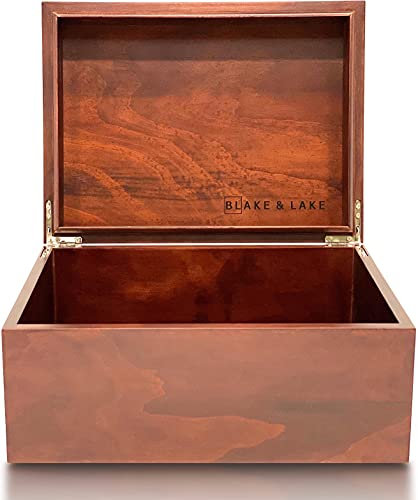 Blake & Lake Große Box mit Scharnierdeckel – Aufbewahrungsbox aus Holz mit Deckel – Holz-Aufbewahrungsboxen mit Deckel (dunkle Eiche)