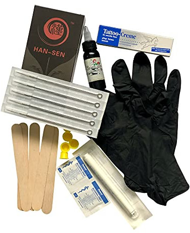 HAN-SEN Stick and Poke Starter-Set (inkl. 30 ml Sailor Jerry deutsche Tattoofarbe, REACH-konform) Starter Kit für Stick & Poke Tattootinte
