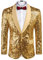 COOFANDY Herren Glänzende Pailletten Blazer Floral Anzug Jacke Stilvolle Smoking für Party, Hochzeit, Bankett, Abschlussball, Gold, XL