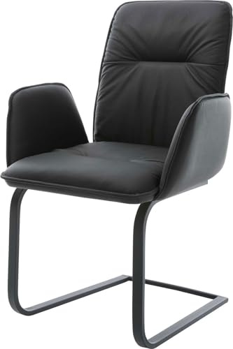 DELIFE Schwingstuhl Vinja-Flex Freischwinger flach Schwarz Echt-Leder Schwarz