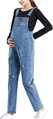 each women Salopette Premaman Elasticizzata Regolabile in Denim Salopette Incinta con Ricamo di Girasole sul Petto