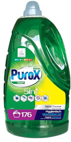 PUROX UNIVERSAL Lessive Liquide (176 Lavages) – Gel pour Tous Textiles, Élimine les Taches, Entièrement Rinçable, Formule Optimisée, Anti-Calcaire, 5,3 l