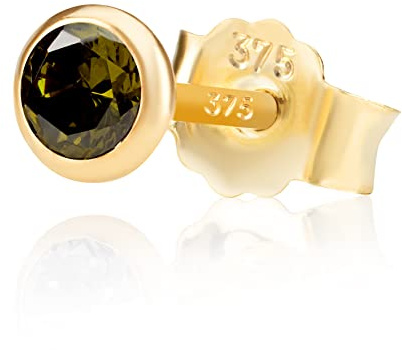 NKlaus Einzel 4,0mm 375 Gelb Gold 9 Karat Ohrstecker Kristall Zirkonia Peridot Butterfly Verschluss Damen Mädchen 13071