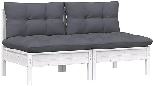 vidaXL Gartensofa 2-Sitzer, Gartenmöbel 2 Mittelsofa mit Anthrazit Kissen, Modular Sofa Lounge Sitzgruppe für Garten Terrasse Balkon, Loungemöbel, Massivholz Kiefer