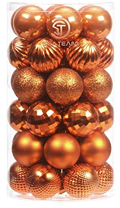 Sea Team 41-Pack Christmas Ball Ornaments with Strings, 40mm/1.57 Small Size Baubles, Shatterproof Plastic Christmas Bulbs, Hanging Decorations for Xmas Tree, Holiday, Wedding, Party, Orange