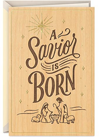 Hallmark Signature Religiöse Weihnachtskarte aus Holz (A Savior is born), 11 (5XXH2036)