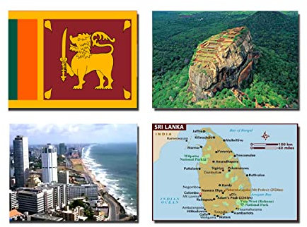 SRI LANKA Kühlschrankmagnete, 4 Stück, SRI LANKA FLAGGE SRI LANKA KARTE SRI LANKA ATTRACTIONS