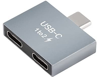 GELRHONR Adaptador USB C a USB C, Convertidor de 10Gbps USB C Macho a Doble Tipo-C Hembra,Adaptador Cargador Doble Puerto Tipo-C de 65W para Portátil, Tablet, Teléfonos y Más Dispositivos Tipo C
