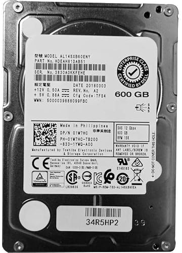 MIDTY HDD für 600 GB 2,5 Zoll SAS 12 Gb/S 64 MB 15000 U/min für interne HDD für Server HDD für 1W7HC 01W7HC AL14SXB60ENY