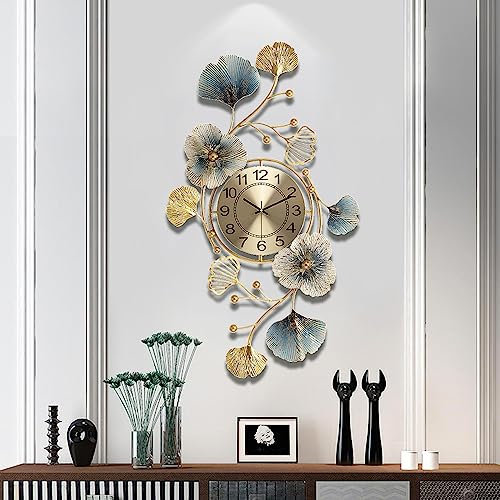 Akiddo Modern Metall Wand Wanduhr für Wohnzimmer Deko Modern Dekor,Gold Vintage Wand Kunst Dekoration Wanduhr Ohne Tickgeräusche für Wohnzimmer Küche Schlafzimmer,18.8x32.6inch(48x83cm)