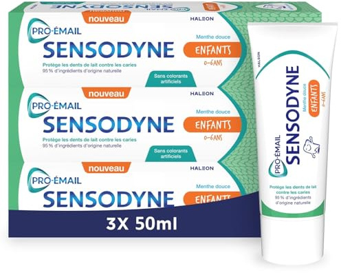 SENSODYNE - Zahnpasta für Kinder Pro-Email – 0-6 Jahre – schützt die Milchzähne vor Karies – stärkt den Zahnschuss sanft – 95% Inhaltsstoffe natürlichen Ursprungs – süßer Minzgeschmack – Set 3 x 75