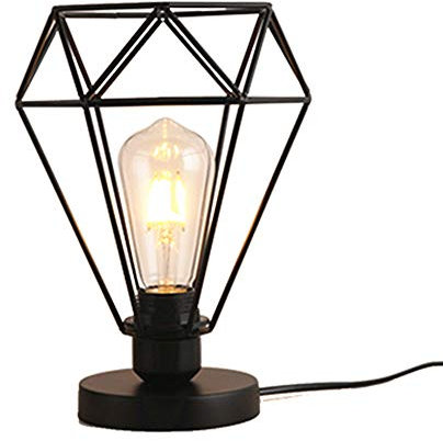 Mengjay Vintage Tischleuchte Nachttischlampe aus Metall,Nachttischlampe Tischlampe aus nordischem Draht,E27 Nachtlicht Schwarz Schreibtischlampen für Schlafzimmer Nachttischlampen (B)