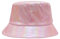 ZLYC Unisex Fashion Bucket Hat PU-Leder Regenhut wasserdicht Fischerhüte(Holografisches Rosa)