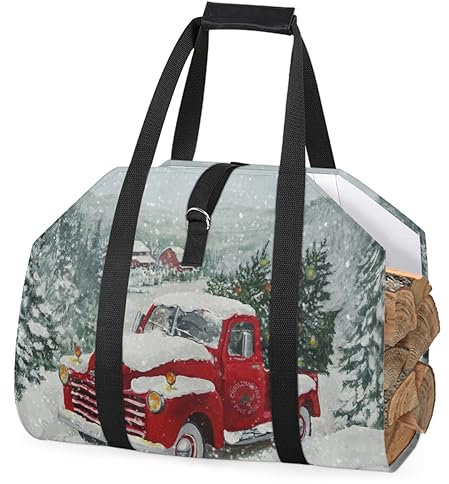 Firewood Log Carrier, Christmas Truck Log Carrier Tote Firewood Storage Bag Christmas Trees Firewood Holder Fireplace Wood Stove Accessories for Camping BBQ Indoor Outdoor