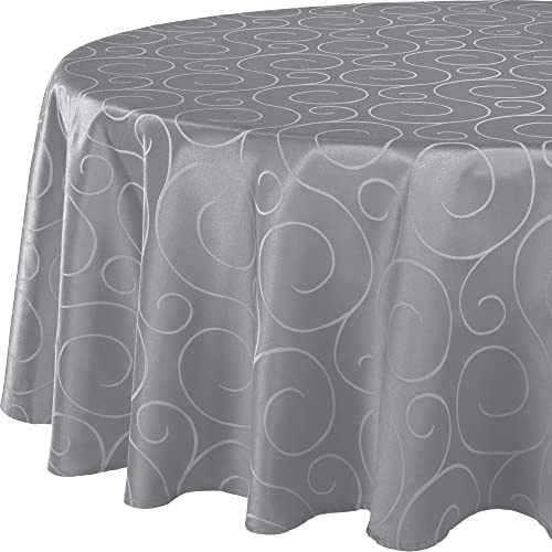 Erwin Müller Tischdecke, Tischwäsche Oberhausen, Jacquard Ranken grau Größe rund: 170 cm Ø - pflegeleicht, bügelleicht, eckige Decken mit Kuvertsaum