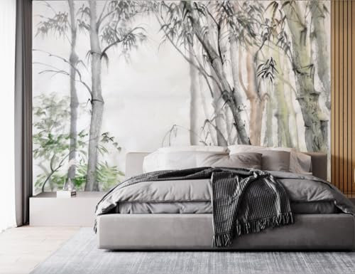 Fototapete Natur 3D tropische Seide, 356X250cm Grüne Pflanzen Frische Bambus handbemalte große Wandposter für Wohnzimmer, Erwachsene Kinderzimmer, Studie Dekoration