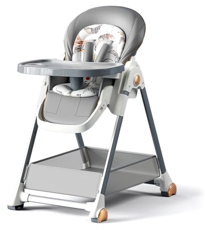MoLi Baby Hochstuhl Hochstühle Multifunktionaler Esszimmerstuhl zum Füttern von Kleinkindern mit 3 Liegepositionen 6 Verstellbaren Höhen Umwandelbar Faltbar mit Tabletts und Rädern (808 Grey)